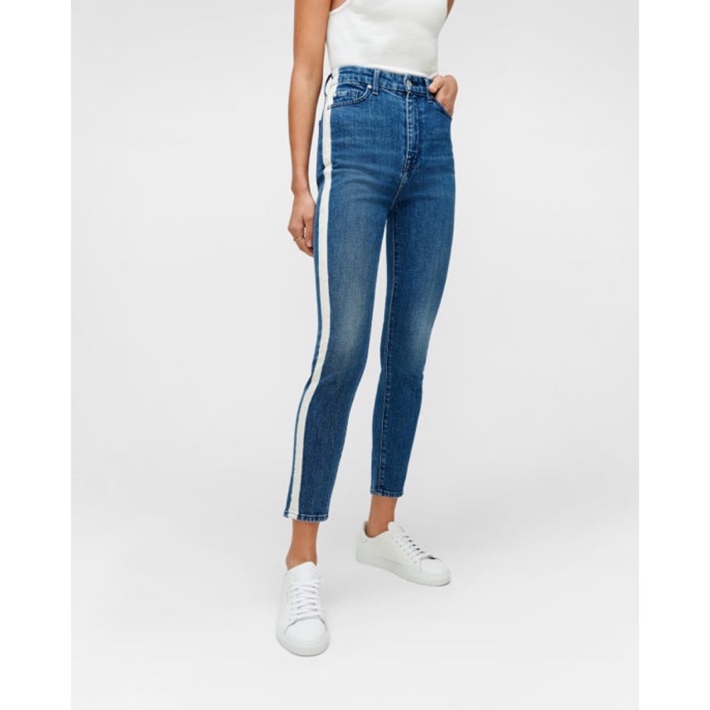 7 For All Mankind High Waist Skinny in Retro Broadway with Bleached Stripe 24